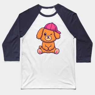 Cute Poodle Dog Sitting With Hat Cartoon Baseball T-Shirt